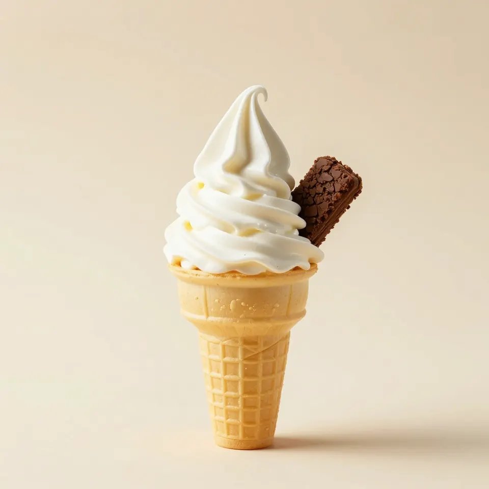 Large soft serve cone with a flake