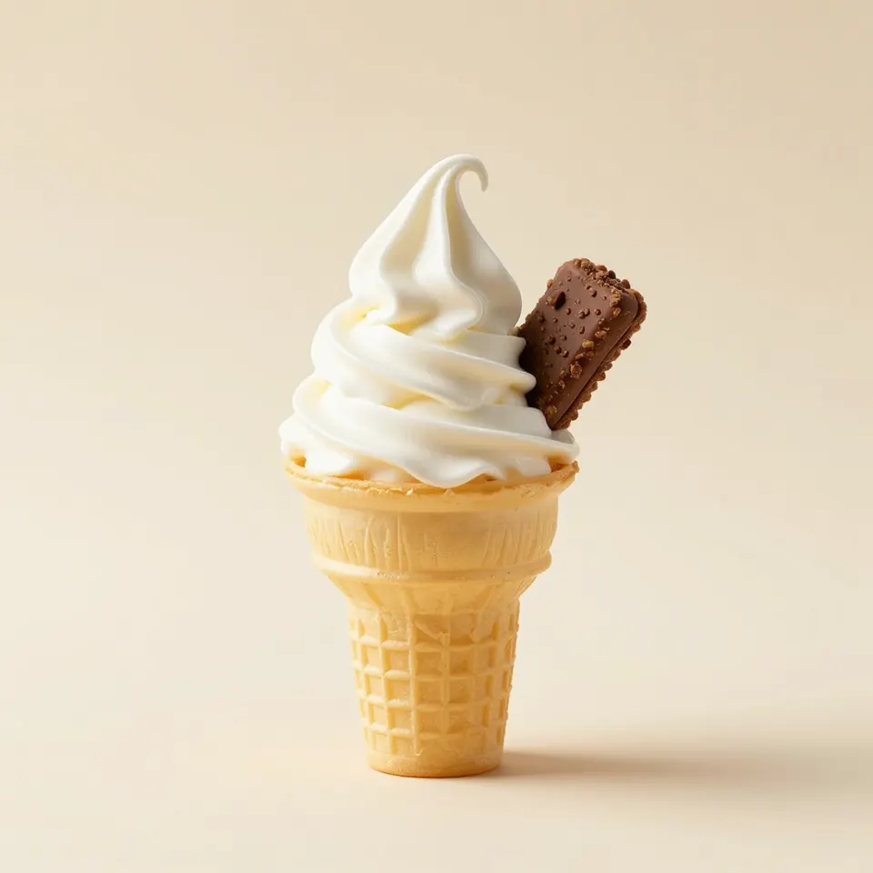 Mini soft serve cone with a flake