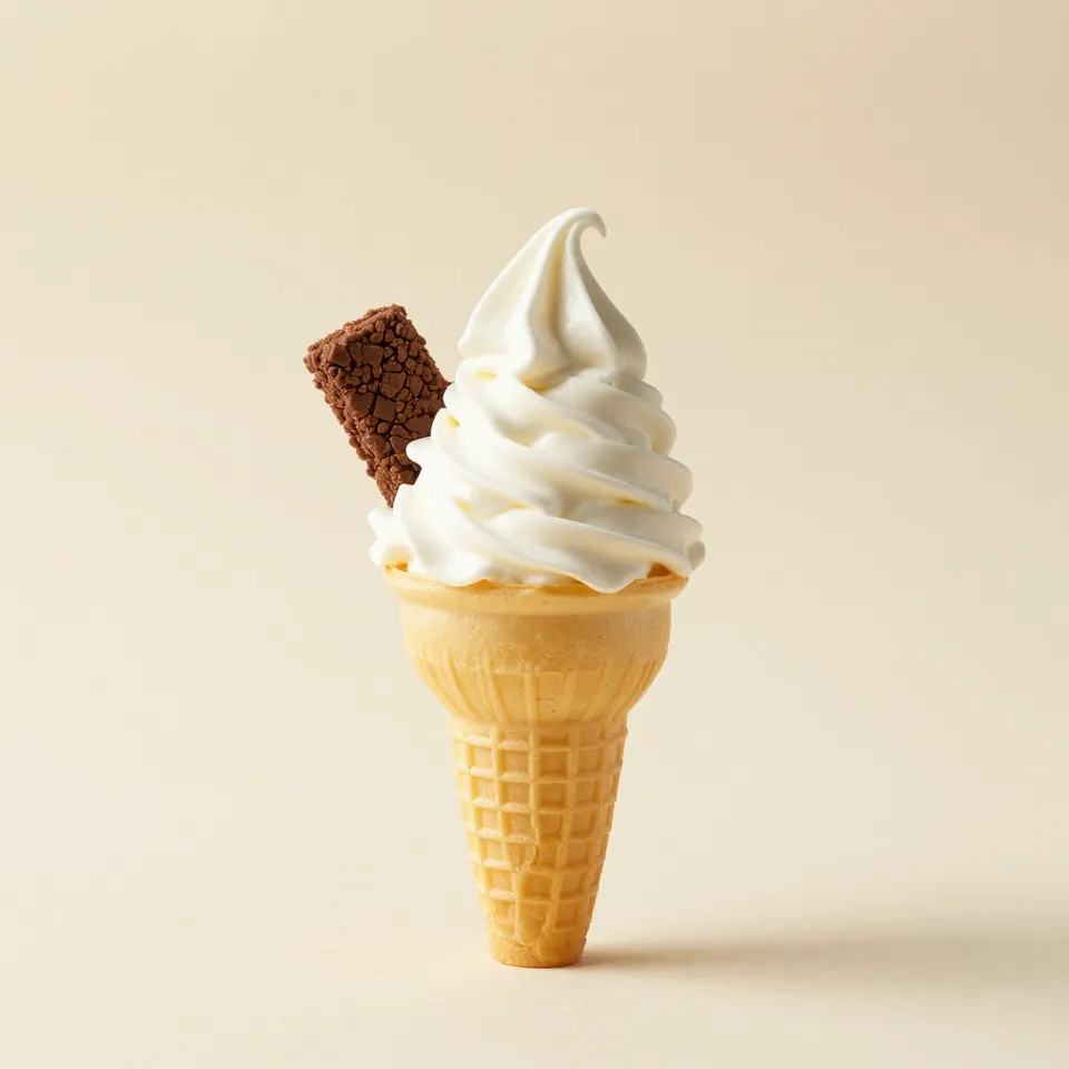 Small soft serve cone with a flake